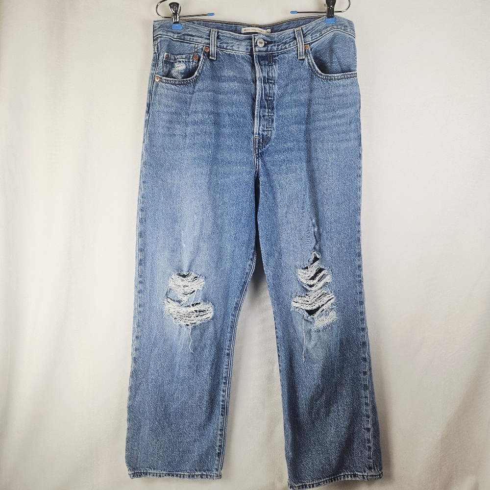 Levi's Ribcage Straight Ankle Distressed Relaxed Fit Button Fly Jeans Size 32